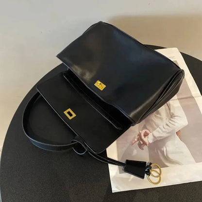 1pc Luxury Calfskin Woman Shoulder Bags Autumn Winter Genuine Leather Women Totes Fashion portable Gold Buckle Women HandBags