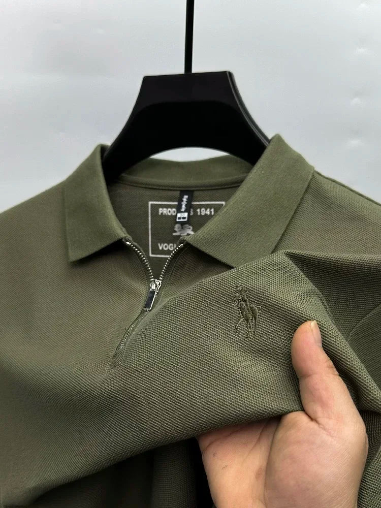 High end brand pony embroidered short sleeve polo shirt unique trend half zipper luxury Paul T-shirt designer's new men's wear