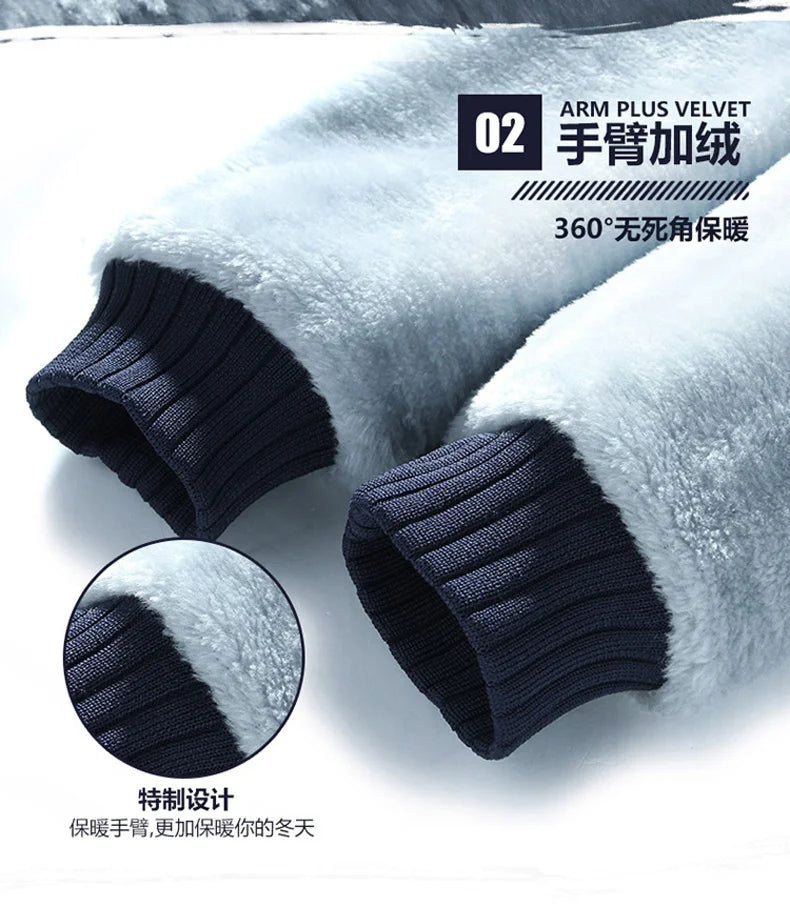 Winter Thick Men Sports Suit Men Tracksuit Hooded Sportswear Zipper Cardigan Hooded Woolen Trousers Pants Casual Men Fleece Set