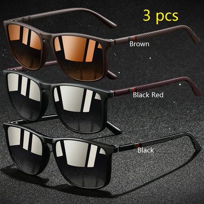 3 PCS Fashion Vintage Check Square Sunglasses Men WomenDriving Fishing Luxury Brand Designer Sun Glasses Retro UV400  Eyewear