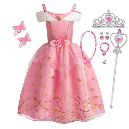 Girls Costume Sleeping Beauty Aurora Princess Party Rapunzel Halloween Snow White Cosplay Costume Kid Cinderella Dress up