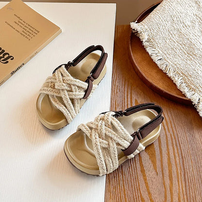 Children's Boho Braided Sandals Summer New Boys Girls Casual Shoes for Outdoor Daily Wear Open-toe Kids Platform Beach Sandals