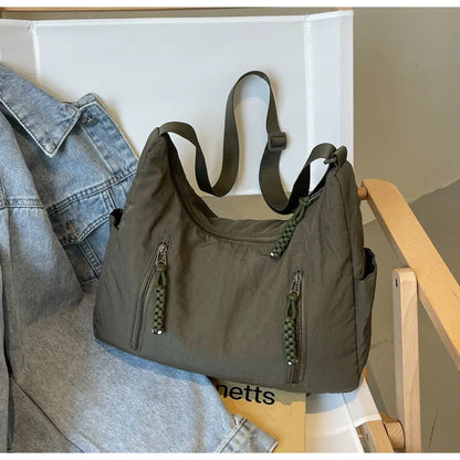 Summer Women Solid Color Shoulder Bag Fashion Lightweight Versatile Travel Crossbody Bag Commuter Nylon Large Capacity Hobo Bag