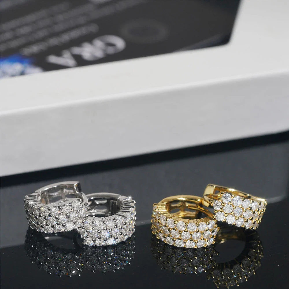 3 Rows All Moissanite Hoop Earrings S925 Silver & Diamond for Women Stud Earrings Wedding Gift Fine Jewelry GRA Certified