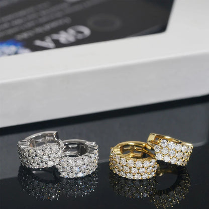 3 Rows All Moissanite Hoop Earrings S925 Silver & Diamond for Women Stud Earrings Wedding Gift Fine Jewelry GRA Certified