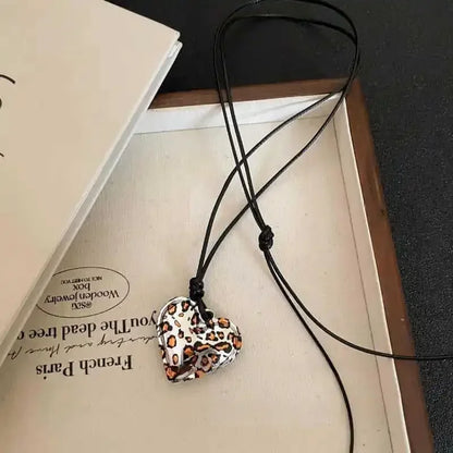 Heart Pendant Necklace for Women Men 85CM Adjustable Pull-out Sweater Chain Fashion Jewelry Accessory Gift