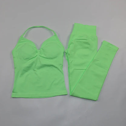 Fitness Leggings Set Women Seamless Yoga Set Fitness Clothing Scrunch Bum Gym Legging Padded Tank Top Workout Outfits Sportswear