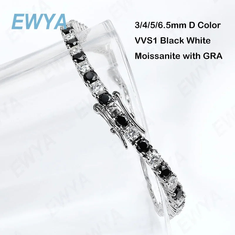 3mm 0.1CT Gradient Color Black Grey White Moissanite Diamond Tennis Bracelet for Men Women Unisex 925 Silver Link Bracelets