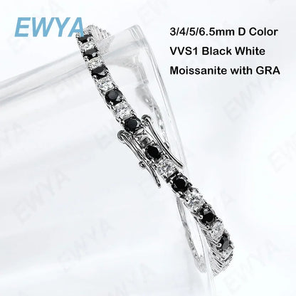 3mm 0.1CT Gradient Color Black Grey White Moissanite Diamond Tennis Bracelet for Men Women Unisex 925 Silver Link Bracelets