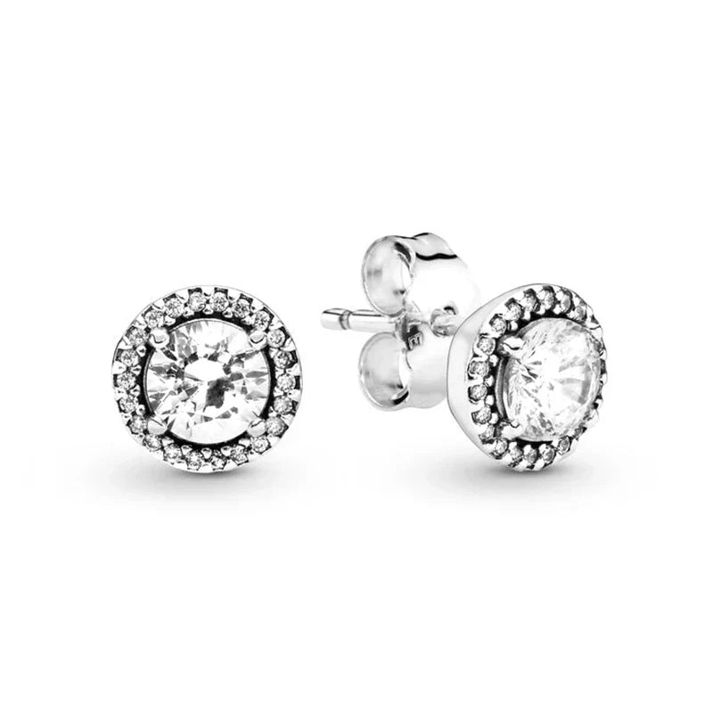 New 925 Silver Earring Shaped Circle Pearls Drop Earring Sparkling Bow Stud Earrings PandKK Original For Women Gift Fine Jewelry