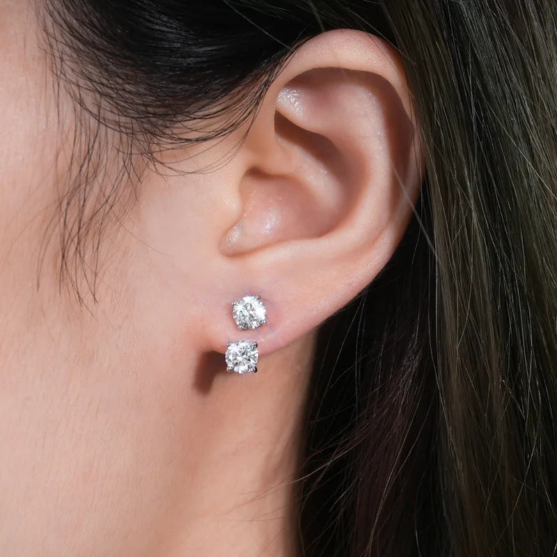 2 in 1 Full 5mm D Color Moissanite Stud Earrings for Women S925 Silver 2cttw All Diamond Earring Pierced Ear Fine Jewelry