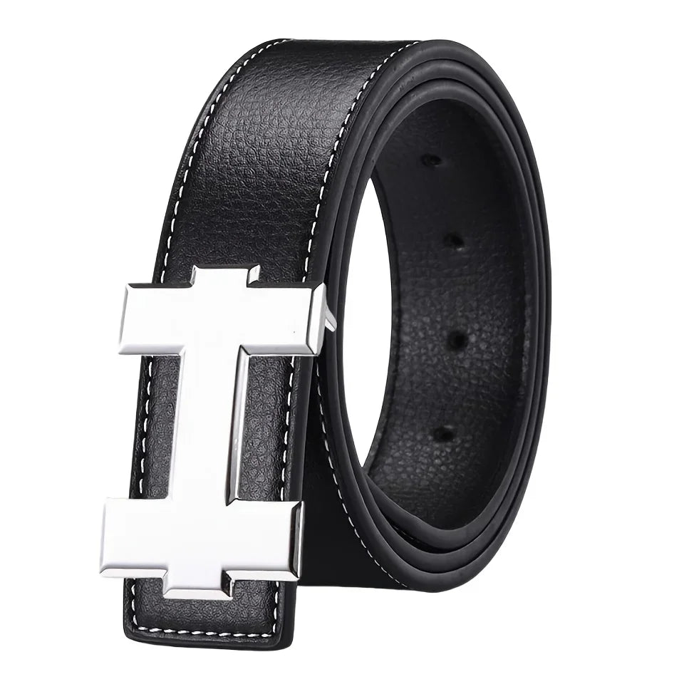 3.3cm Fashion Casual Belt with Silver Smooth Buckle, Designer men belt High-Quality, Unisex Fit, Perfect for Jeans Workwear