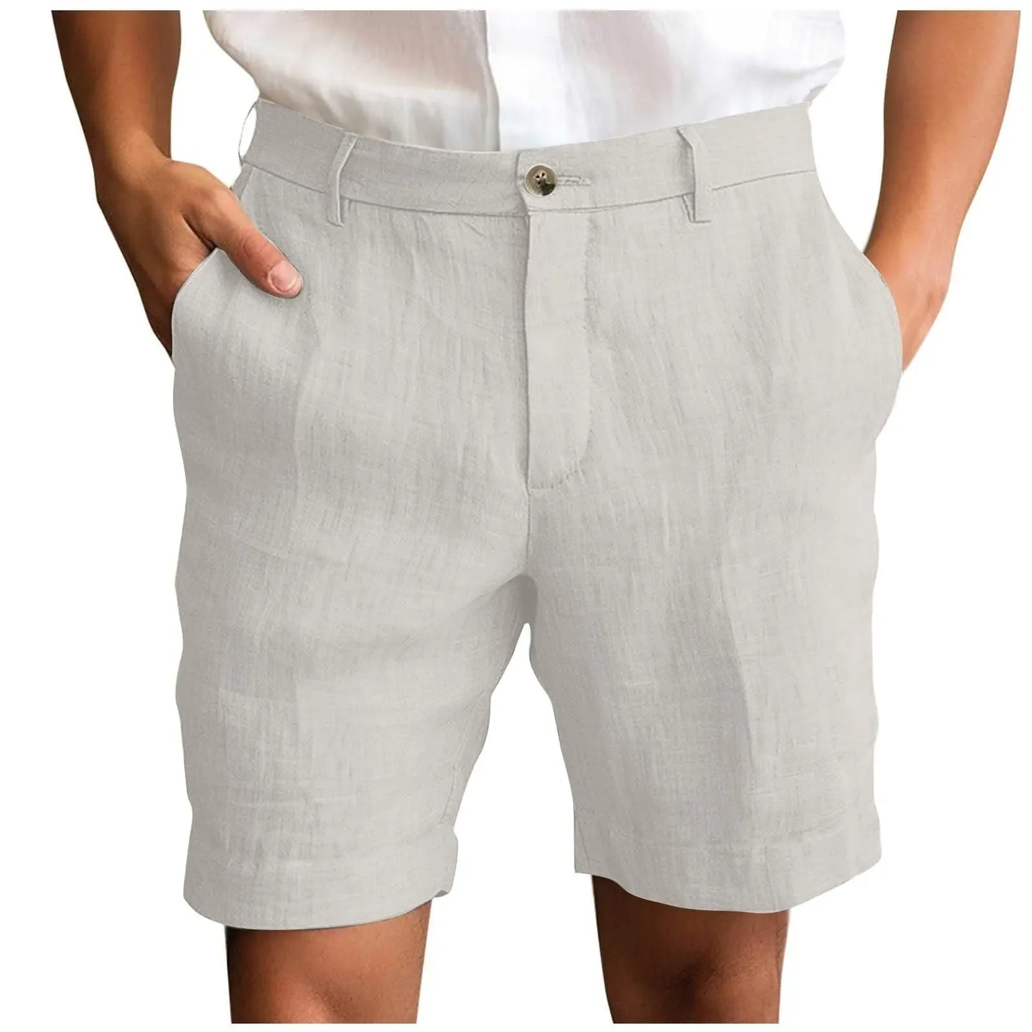 2025 Summer Cotton Linen Shorts for Men Solid Casual Button Pocket Beach Shorts Men's Comfortable Simple Vacation Leiture Pants