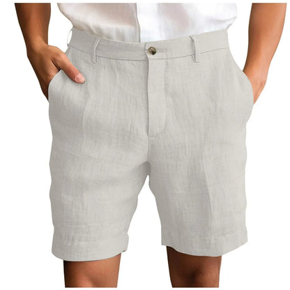 2025 Summer Cotton Linen Shorts for Men Solid Casual Button Pocket Beach Shorts Men's Comfortable Simple Vacation Leiture Pants