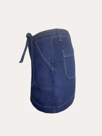 Women's Spring Summer Vintage Denim Mini Skirt Non-Stretch High Waist Belted Casual Streetwear Korean Y2K Fashion A-Line Skirt