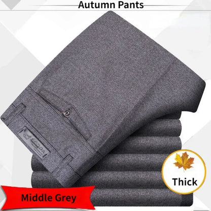 Autumn Thick  Summer Thin Casual Pants Men Straight Formal Long Trouser Adult Solid Color Flat Design Suit Pant Business GOZBKF