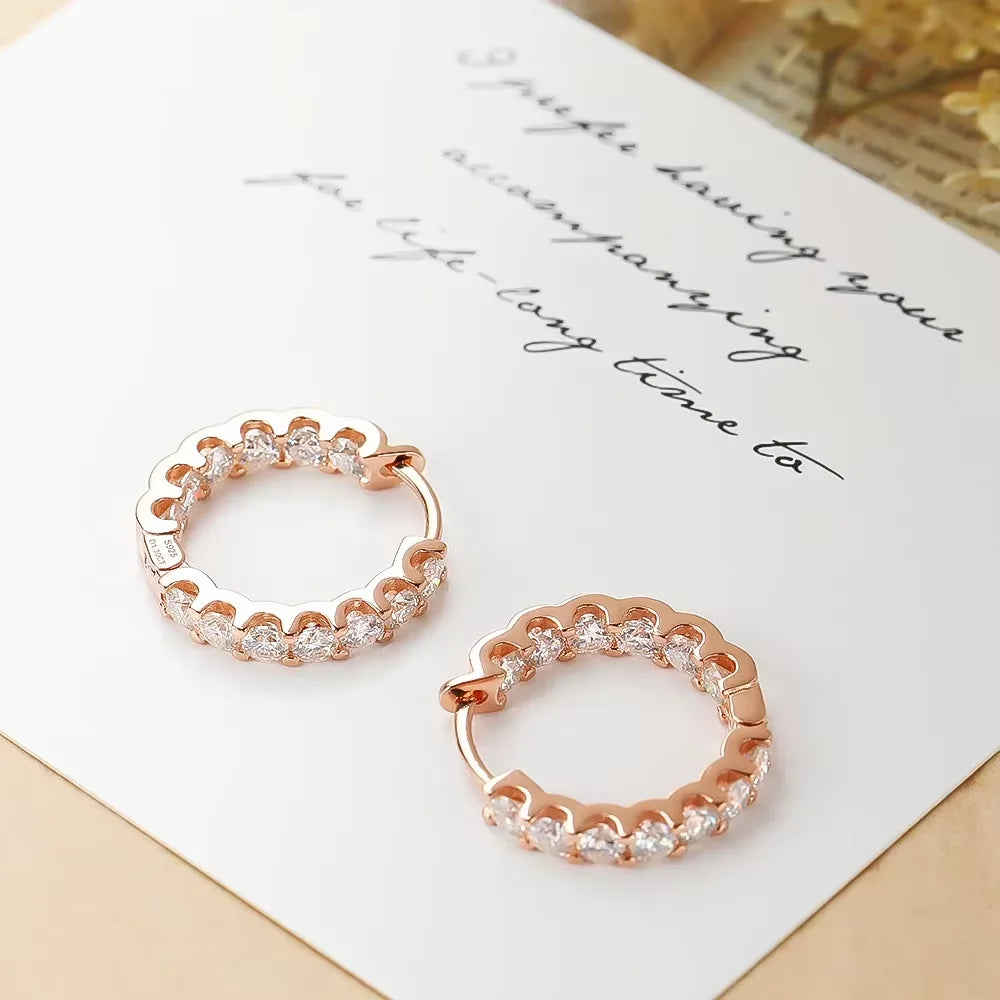 2.6cttw D Color 3mm All Moissanite Hoop Earrings For Women S925 Silver Bull Head Wedding Stud Earring Plated 18K Jewelry