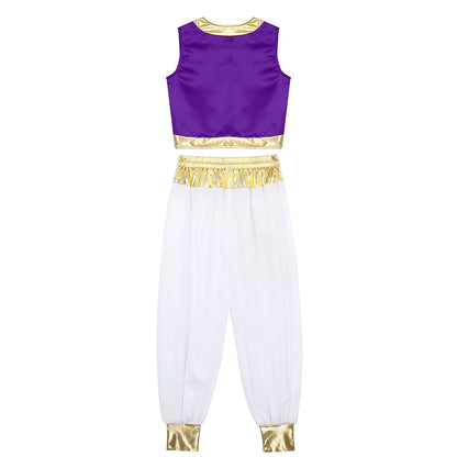 Boys Arabian Costume Arabian Prince Cosplay Dress Up Vest Waistcoat Harem Pants Suit for Halloween Carnival Stage Performance