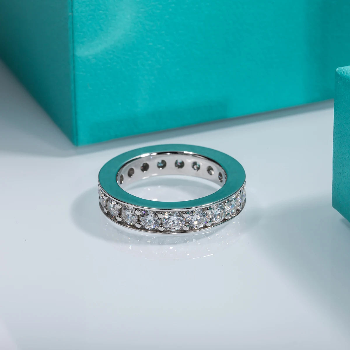 3.5mm  D Color Moissanite Wedding Band Women Ring Gold Plated Silver Eternity Rings For women