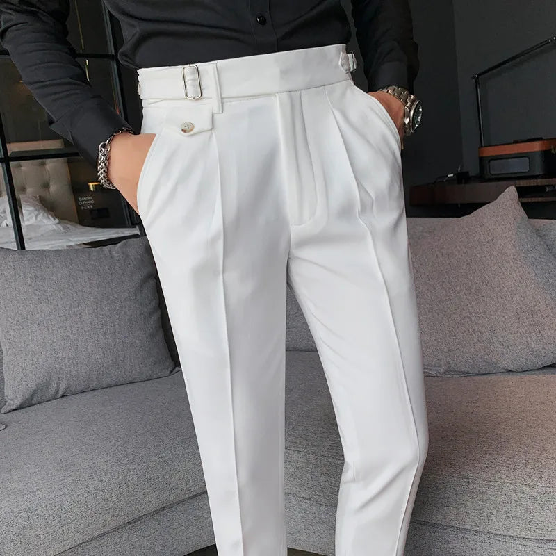 Men British Style Suits Pants New Male Solid High Waist Trousers High Quality Men Formal Slim Fit Business Casual Suit Pants