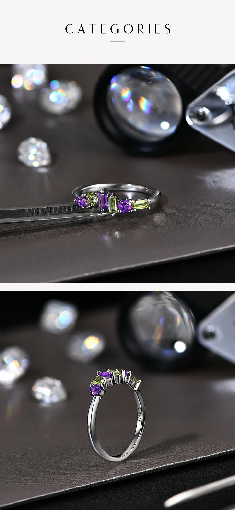 Minimalist Natural Amethyst Peridot Ring 925 Sterling Silver for Women Men Fine Wedding Party Wear Jewelry Gifts