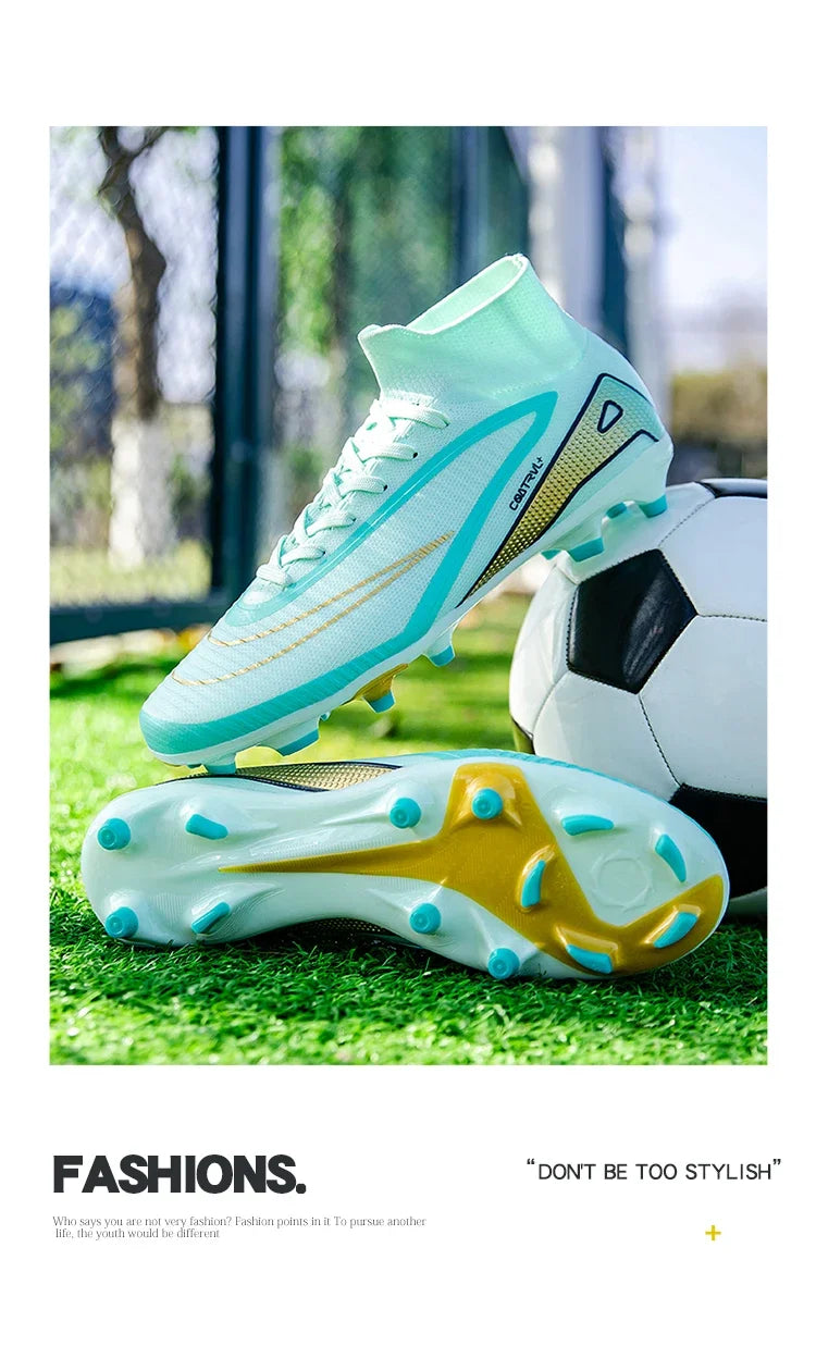 Men Professional Soccer Shoes Outdoor High-Top Sports Football Boots Long Spikes Artificial Grass Training Non Slip Sneakers