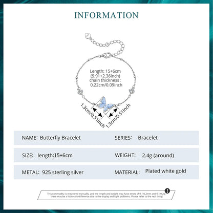 925 Sterling Silver Butterfly Charm Bracelet Lightweight CZ Beads Link Chain for Women Teens Gift Natural Wrist Decor