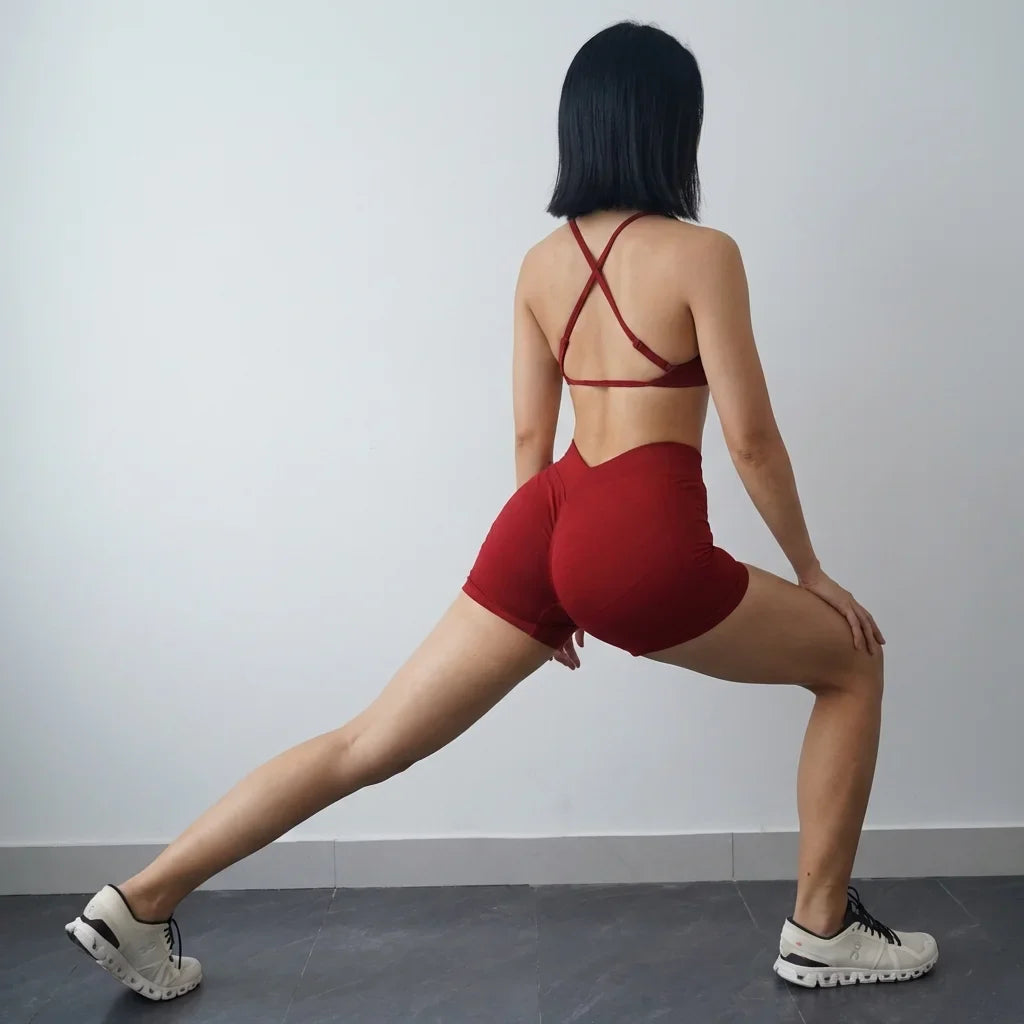 Women's Seamless Quick Dry Fitness Set Sports Bra And Hip Lifting V-Waist Yoga Shorts Pilates Training Clothing Gym Set