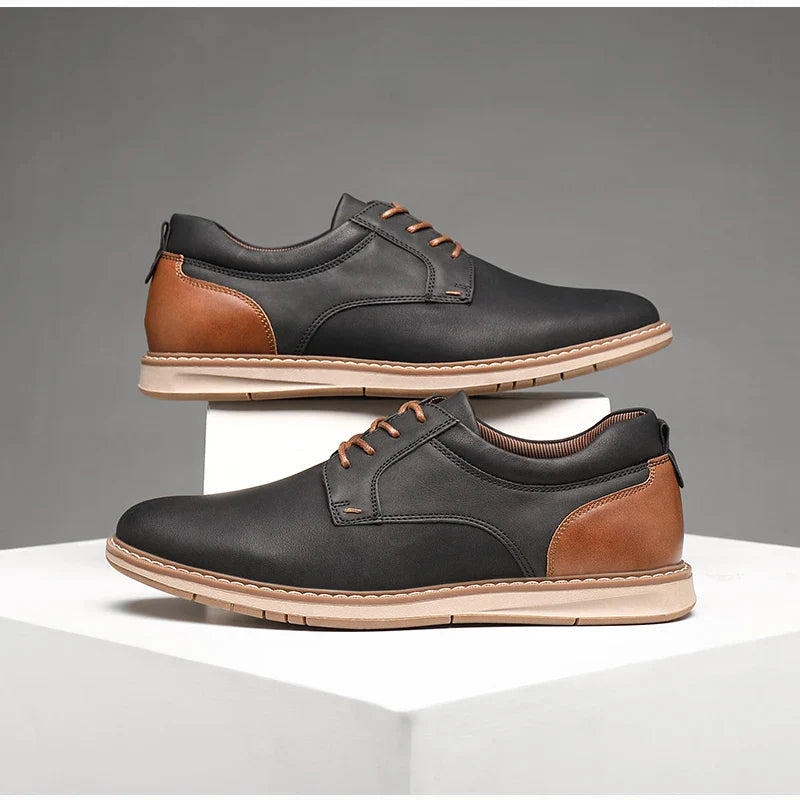 Shoes For Men Spring/Summer Pu Leather Breathable Casual Shoes Lace up Office Style Business Men's Sneaker