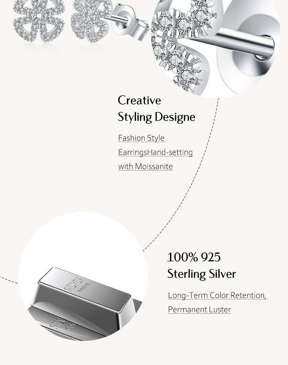 New Women Moissanite Gemstone Stud Earrings For Women Solid 925 Sterling Silver D Color Solitaire Fine Jewelry For Gift