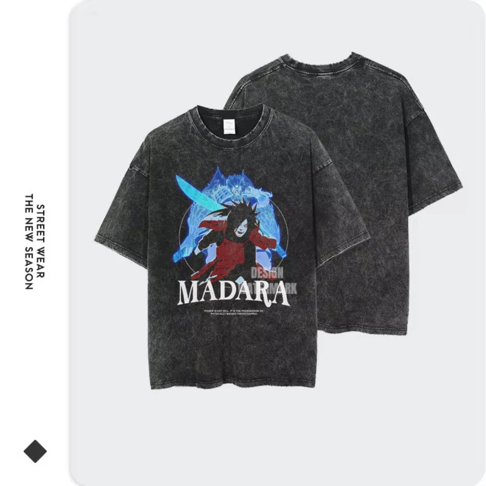 T-shirts Vintage Washed Uchiha Itachi Printed T Shirt Oversize Streetwear Manga Kakashi Minato Obito Tops Tees Man Women