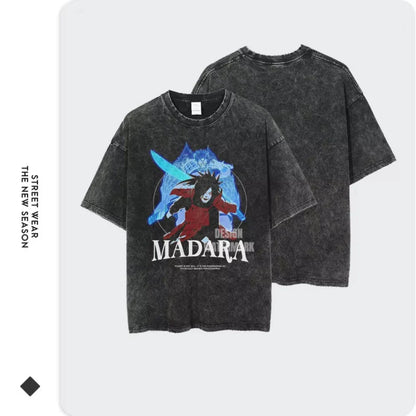 T-shirts Vintage Washed Uchiha Itachi Printed T Shirt Oversize Streetwear Manga Kakashi Minato Obito Tops Tees Man Women