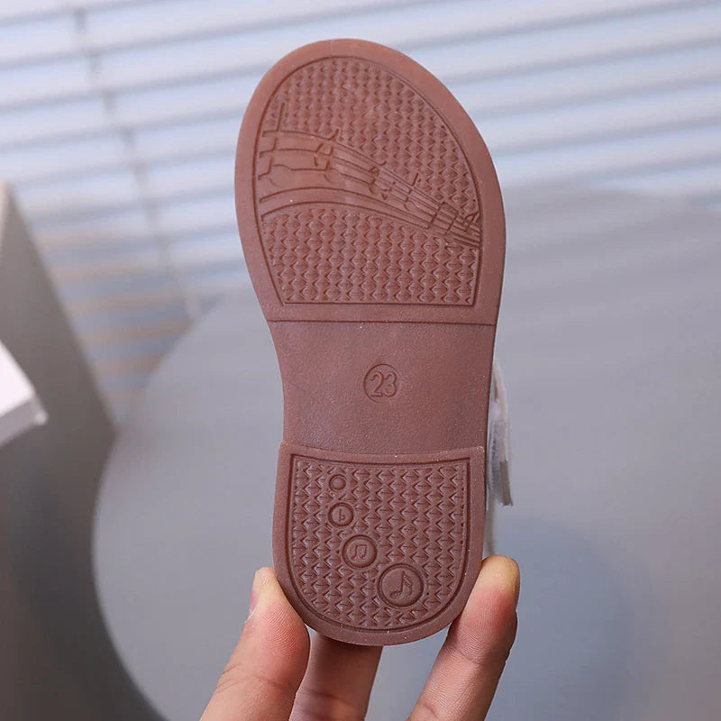Little Girl's Sandals Gladiator Style Black White Children Sliders Flat Pu Leather Fashion Hook-loop Kids Summer Shoes 21-30