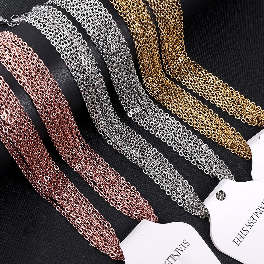 10Pcs/Lot Stainless Steel Chains 2mm/1mm O Shape Rolo Link Cuban Long Necklace For Women Pendant DIY Jewelry Wholesale