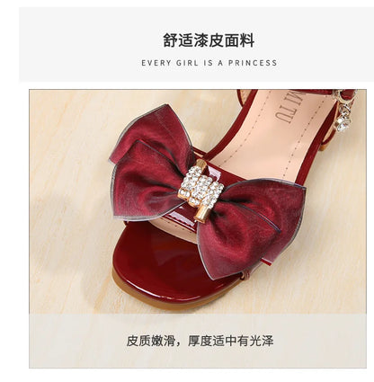 Girls Princess Sandals Summer Kids Low Heels Fashion Party Dress Beach Shoes Outdoor Causal Sandals Children Soft Sole with Bow