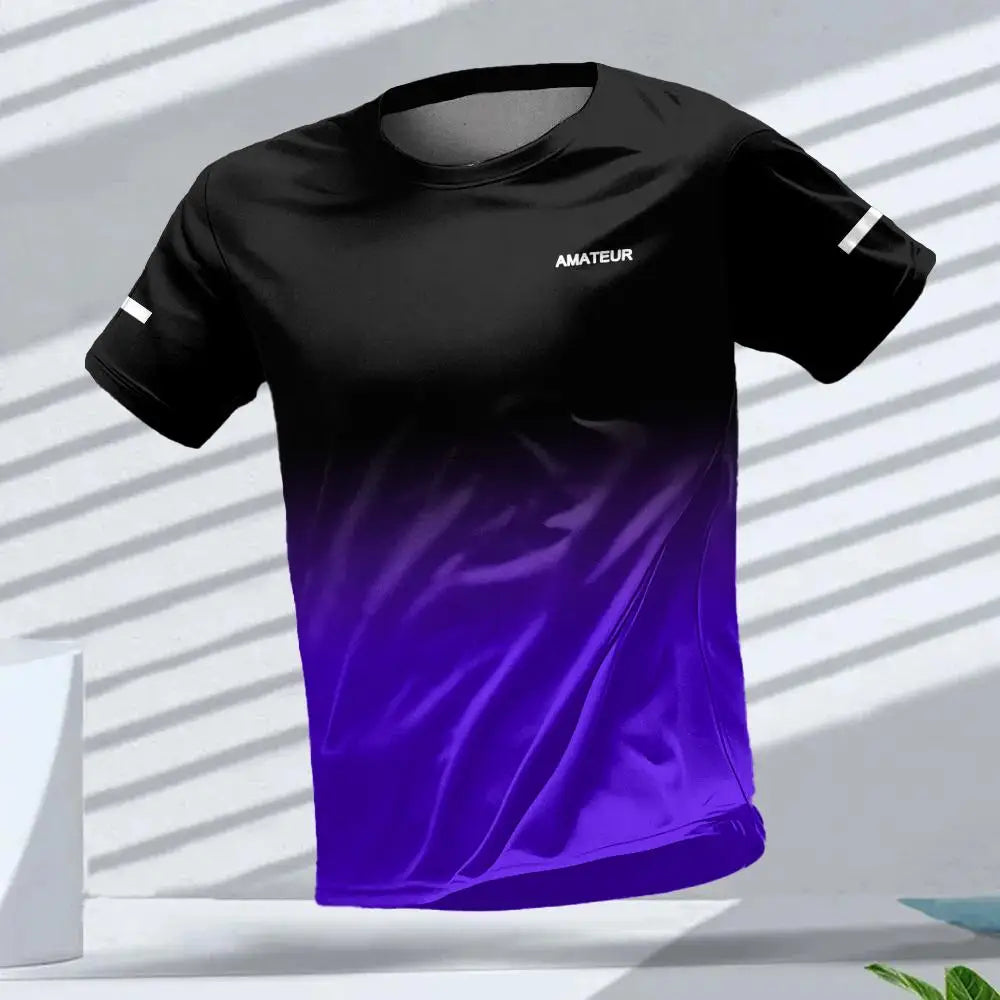 Men's T-shirt Outdoor Sports Running T-shirts Gradient Pattern Printed T-shirt Comfortable Quick Drying Short Sleeve Unisex Tops