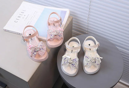 2026 Princess Girls Sandals Summer Children Beach Shoes Girls Open-toed Sandals Soft PU Leather Flat Kids Sandals For Girl