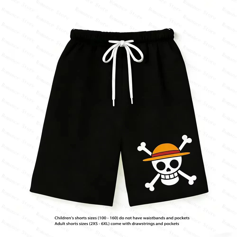Anime One Piece Family Matching Outfits Ace Print Short Sleeve T-Shirt Shorts Set for Kids Adults Woman t-shirts and Shorts Set