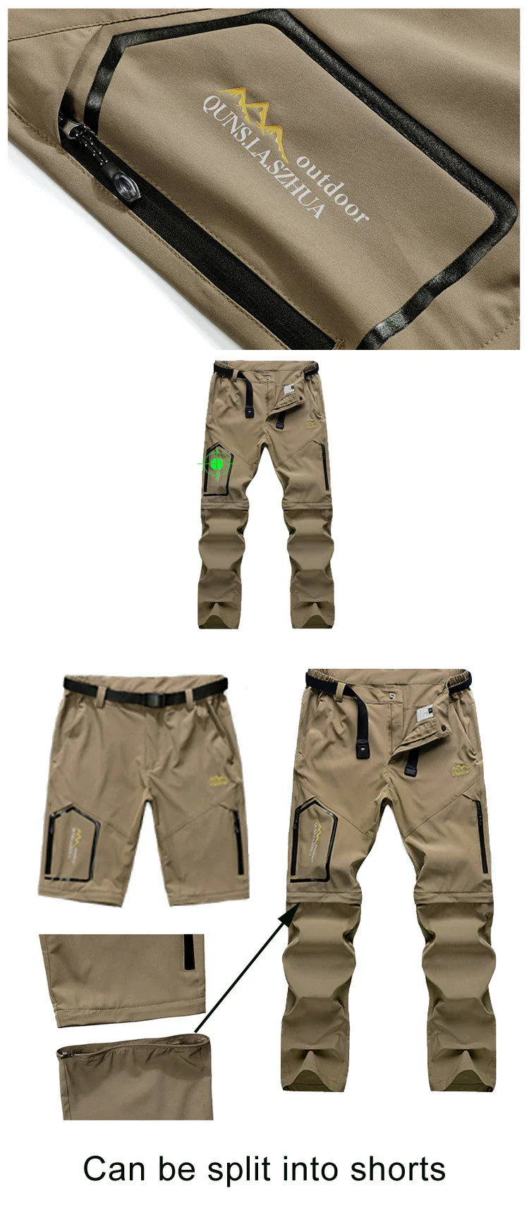 Men's Breathable Sports Pants Lightweight Hiking with Zipper Pocket Quick Dry Water Resistant Fishing Travel Trousers