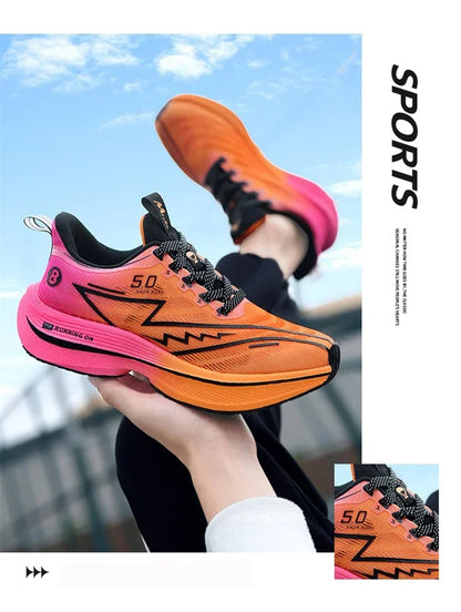 Men's Carbon Plate Running Shoes Soft Cushion Shock Absorbing Sports Shoes Unisex Sneakers Light Anti-Slip Training Shoes
