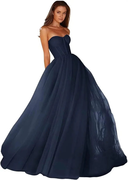 Vestidos de Baile Tomara que Caia Femininos 2026 Vestido de Festa Longo de Tule com Decote Coração para Eventos Formais Vestido de Festa de Luxo