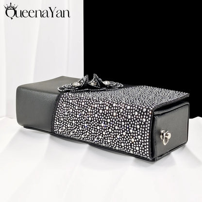 Elegant Silver Pointed-Toe High Heels Shoes with Diamond Accents & Matching Bag - Ideal for Party Elegance