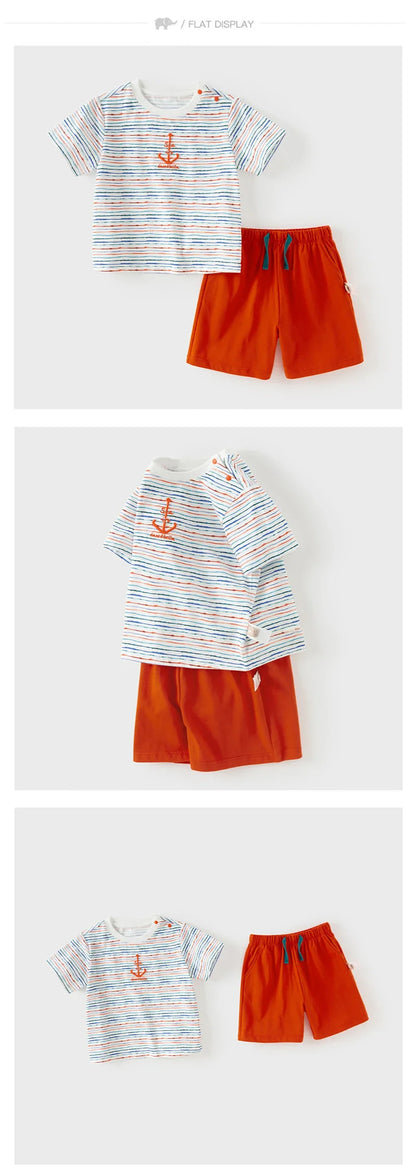 Boys Summer T-shirt 2PCS Set Childern Short Sleeve Top+Shorts Suits Kids Clothing Casual Trousers Pullover DB2262036