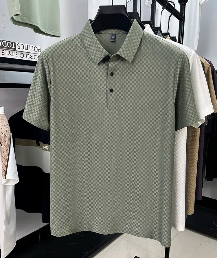 Seamless Polo Shirt - Short Sleeve Ice Silk Feel Nordic Style Soft & Comfortable Summer Wear Men's Golf Shirt