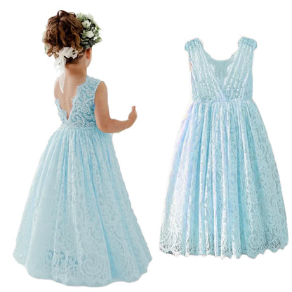 Princess Girls Lace Bohemia Long Dresses Baby Kids Flower Wedding Party Dress Cotton Lining Vestidos Costume Children Clothing