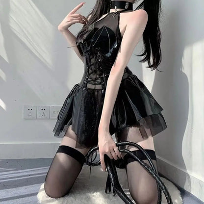 Dress Women Harajuku Streetwear Grunge Bandage Hollow Out Bats Dress Punk Y2k E-girl Mall Gothic Clothes