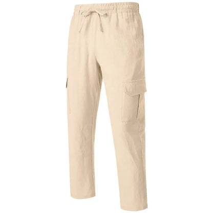 Men's Casual Trousers Loose Comfortable cargo pants Pants Man Cotton Linen multi-pocket Straight trousers Beach thin men Pants