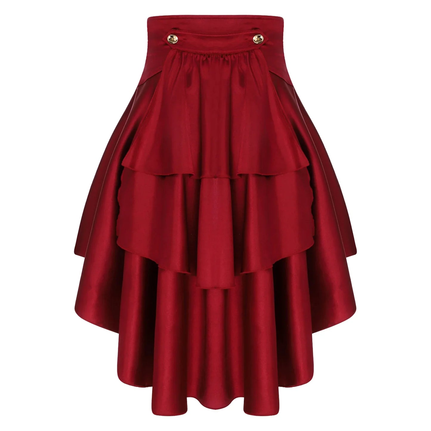 Womens Gothic Steampunk Satiny Pirate Skirt Front Lace-up Tiered Ruffled Irregular Hem Skirt Waist Belt Vintage Medieval Costume