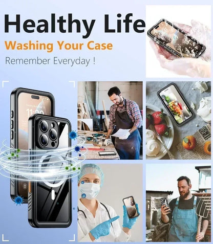 Waterproof Case For iPhone 17 16 15 Pro Max Plus Full Body Protective Cover Swim Underwater Diving Magsafe Magnetic Fundas