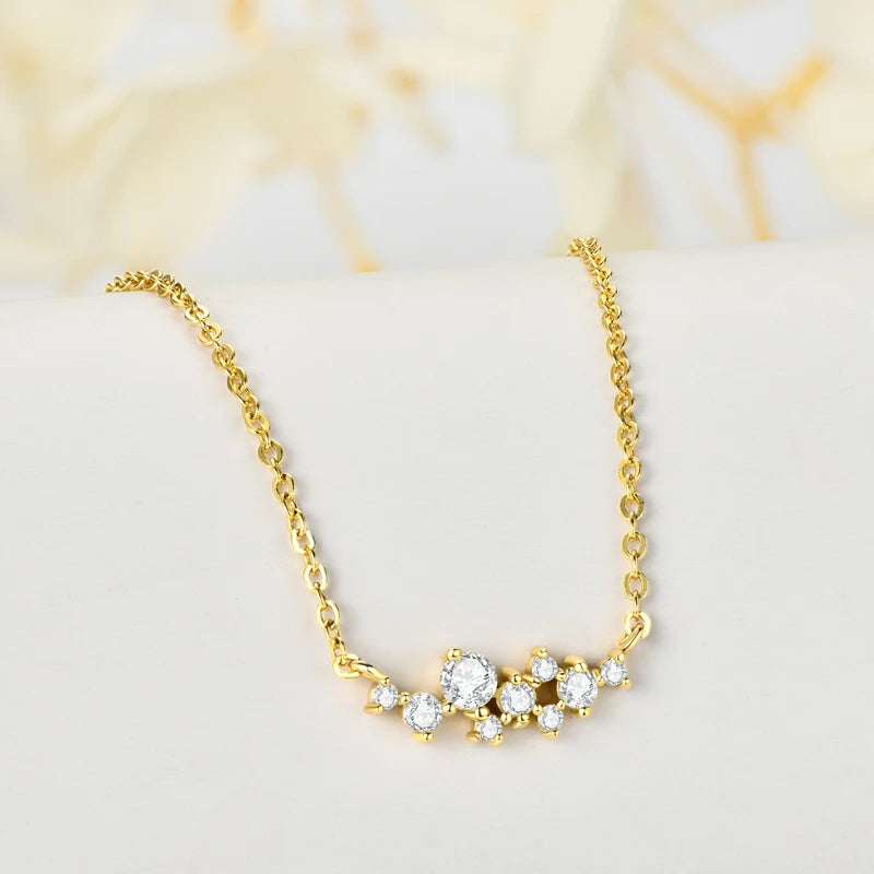 Colar e Anel de Diamantes Moissanite Prata Esterlina 925 Conjunto de Joias com Pingente de Aglomerado para Mulheres Anéis de Noivado Presente